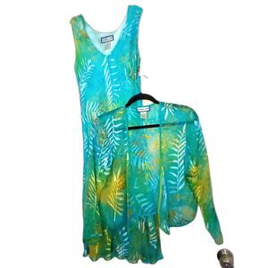Simply Silk Wearable Art Washable Tropical Summer Burnout Dress Set Size Medium